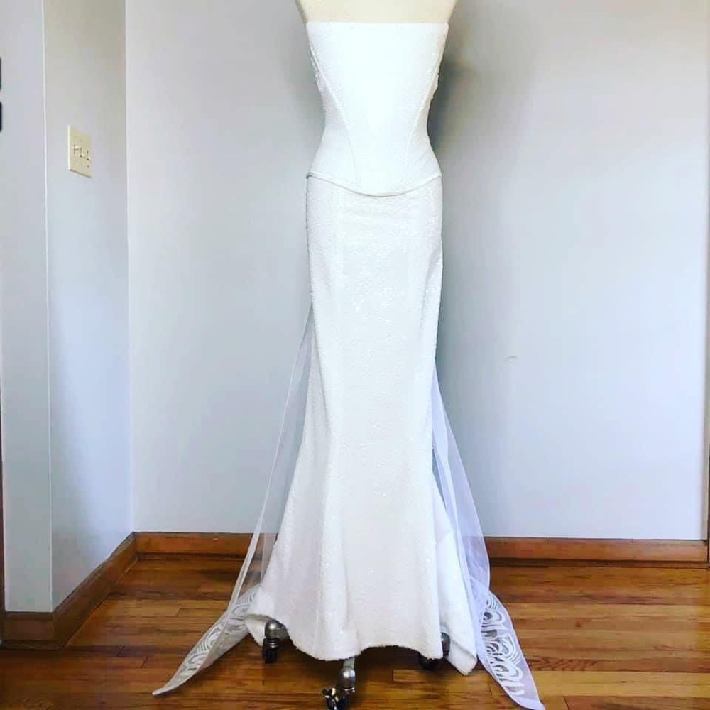Lucia’s Sarto 🪡  gown bridal  floral, corset, train, BoHo dress, Maxi